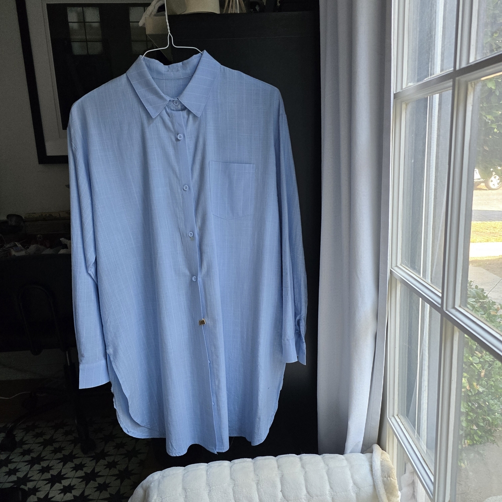 Ladies Linen Light Blue Shirt Dress